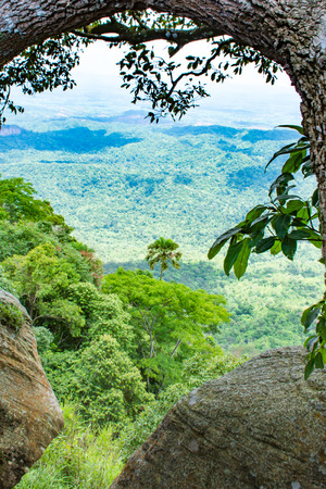 The point of view of the mountains and the town of Chaiyaphum at Pha Sut Pen Din in Pa Hin Ngam National Park , Chaiyaphum in Thailand.の写真素材