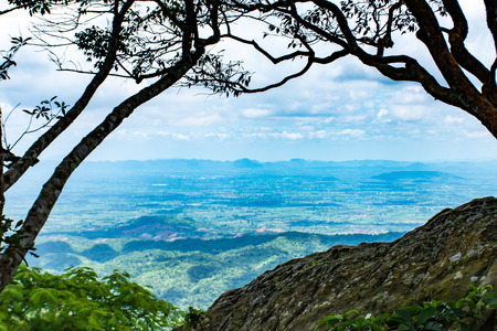 The point of view of the mountains and the town of Chaiyaphum at Pha Sut Pen Din in Pa Hin Ngam National Park , Chaiyaphum in Thailand.の写真素材
