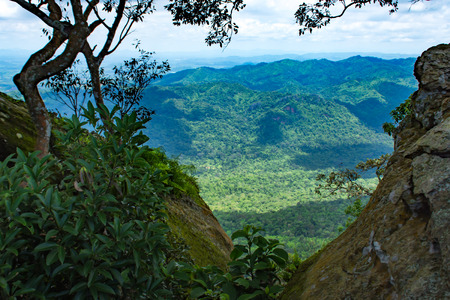 The point of view of the mountains and the town of Chaiyaphum at Pha Sut Pen Din in Pa Hin Ngam National Park , Chaiyaphum in Thailand.の写真素材
