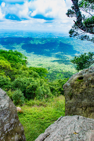 The point of view of the mountains and the town of Chaiyaphum at Pha Sut Pen Din in Pa Hin Ngam National Park , Chaiyaphum in Thailand.の写真素材