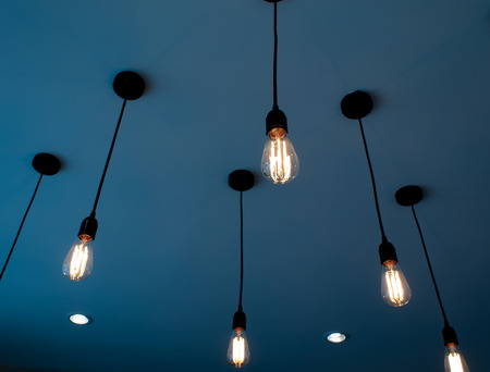 Round light bulbs for illumination at nightの写真素材