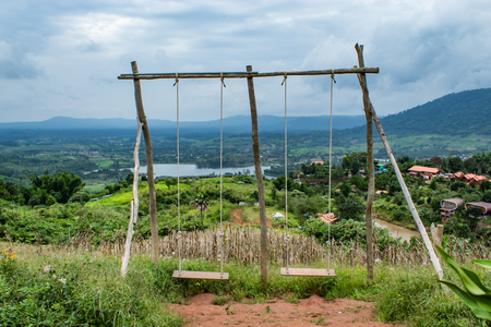 Swing chair wood on the mountain.の写真素材