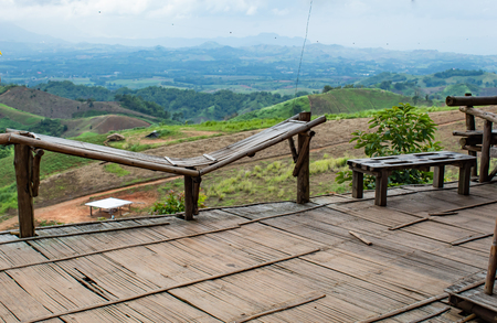 Bamboo chair on top of the mountain at Windtime Khao kho , Phetchabun in Thailand.の写真素材