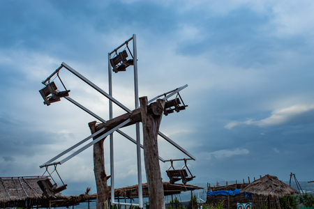 The wooden Ferris wheel at Windtime Khao kho , Phetchabun in Thailand.のeditorial素材