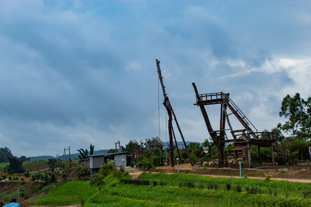 The wooden terrace for tourists sightseeing in the mountains.のeditorial素材
