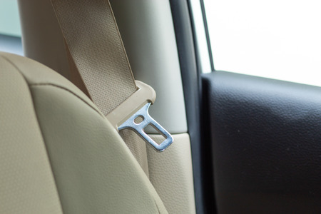 Passenger car safety belt and leather cream.の写真素材