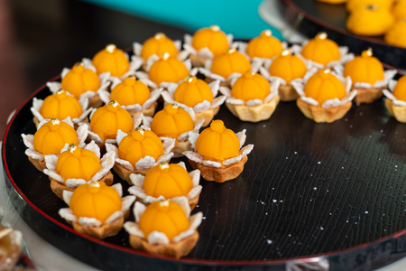 Golden Crown Candy a dessert of Thailand Candy Gold, placed on a tray.の写真素材