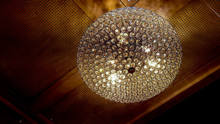 Round light bulbs for illumination at nightの写真素材