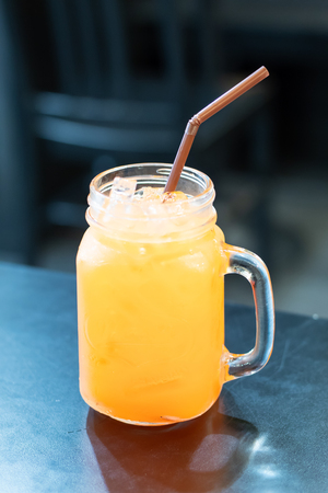 Punch juice in the glass on the table.の写真素材
