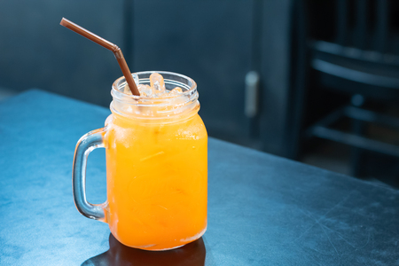 Punch juice in the glass on the table.の写真素材