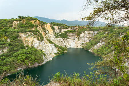 Pond with green water and deep as a tourist destination. Grand Canyon of Thailandの写真素材