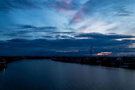 Sunset view of the city and the river.の写真素材