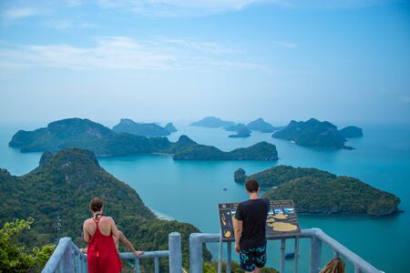 The tourists on the point of view of the sea at Angthong Islands, Suratthani in Thailand 30 March 2018.のeditorial素材