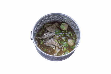 Spicy noodles Falls  put the Pinto on white background.の写真素材