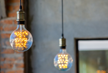 Round light bulbs for illumination at nightの写真素材