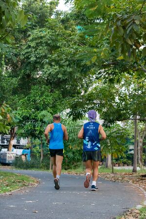 The people running exercise for health in the BangYai park, Nonthaburi in Thailand. December 3, 2018のeditorial素材