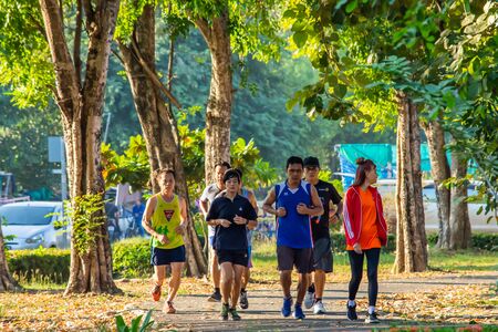 The people running exercise for health in the BangYai park, Nonthaburi in Thailand. December 3, 2018のeditorial素材