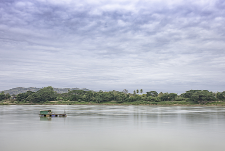 The Floating Fishing and sky on the Mekong River at Loei in Thailand.の写真素材