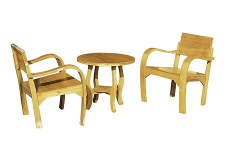 Isolated Wooden table and Chair set , beautiful vintage on a white background with clipping path.の写真素材