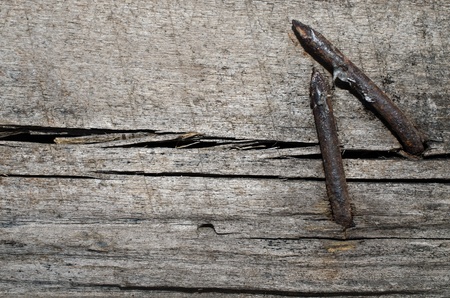 Rusty nails on crack woodの写真素材