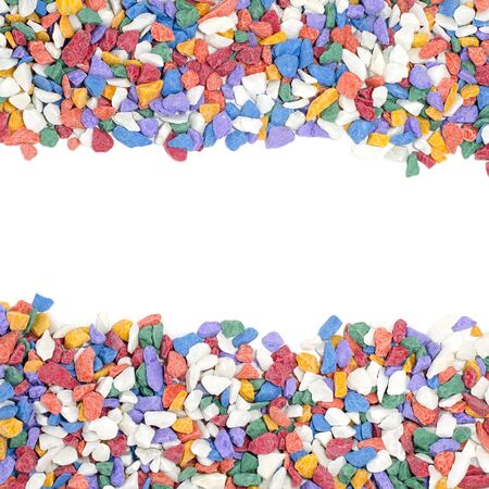 colorful pebble stones frame on white backgroundの写真素材