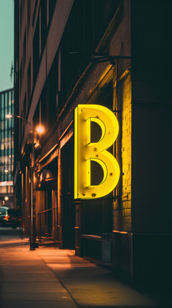 Boutique hotel neon sign at night in New York City.の素材