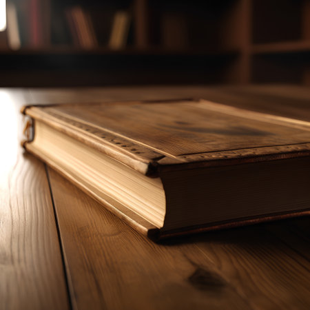 Old book on a wooden table. Shallow depth of field.の素材