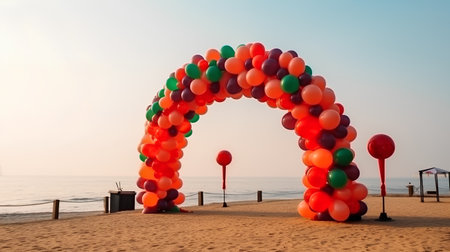 Colorful balloons on the beach in the morning at Pattaya, Thailandの素材