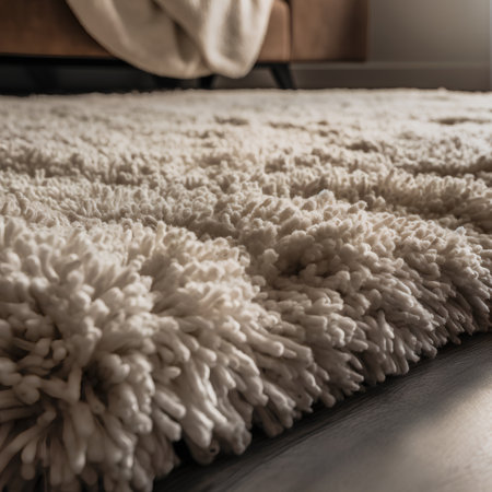 Close up of white carpet on the floor in the living room.の素材