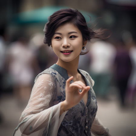 Beautiful asian woman in kimono walking in the cityの素材