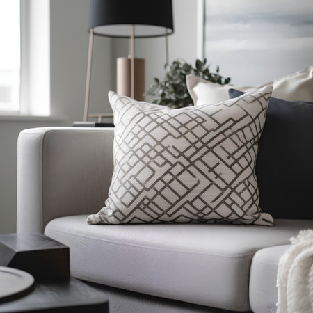 modern living room with sofa and pillows, scandinavian styleの素材