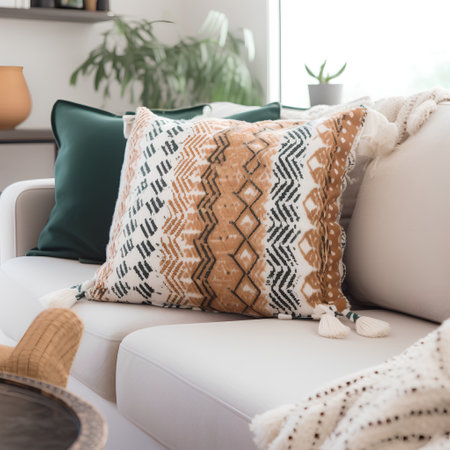 close up of pillows on sofa in living room, interior design conceptの素材