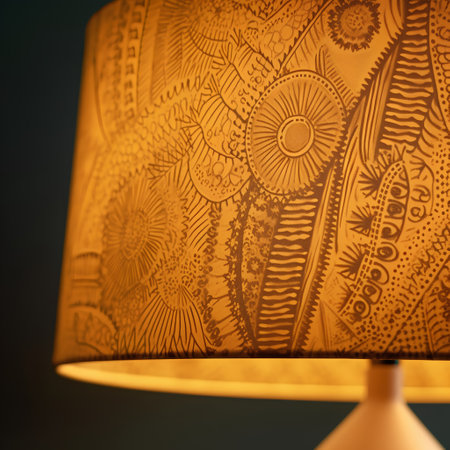 Close up shot of a decorative lampshade on dark background.の素材
