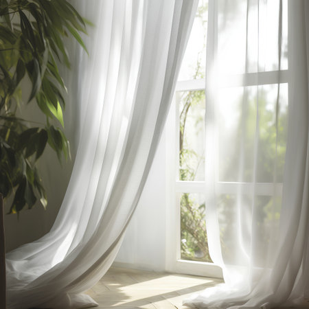 White curtain on the window in the morning. 3d rendering.の素材