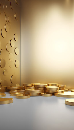 Abstract background with golden round podiums and gold circles. Vector illustrationの素材