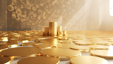 golden coins on the floor, 3d render, business conceptの素材