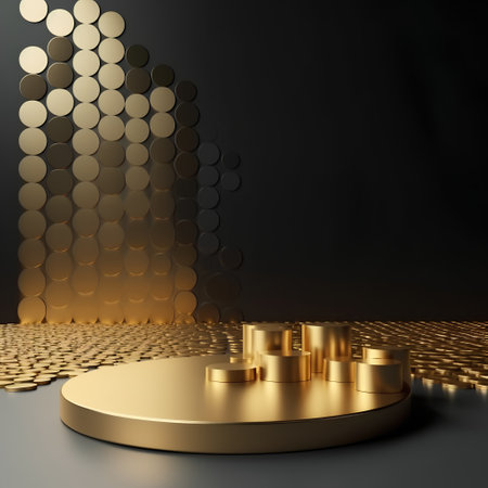 Golden podium on the black background. 3d render. Square pedestalの素材