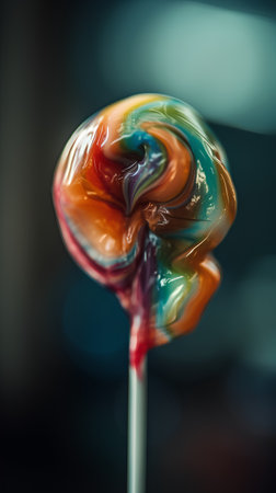 Colorful lollipop on a stick in the shape of a heartの素材