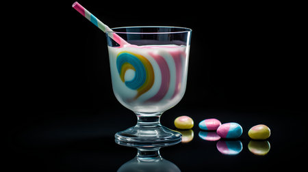 Colorful jelly candies in a glass on a black background.の素材