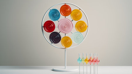 3d render of mirror with colorful lollipops on gray backgroundの素材