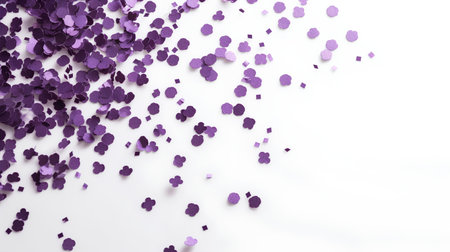 Purple confetti isolated on white background. Flat lay, top viewの素材