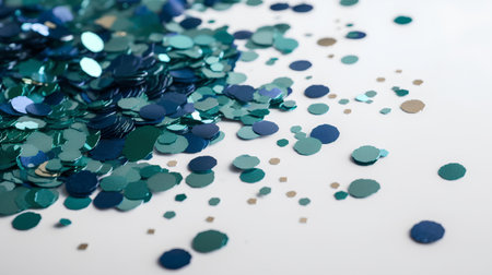 Colorful confetti on white background. Flat lay, top view.の素材