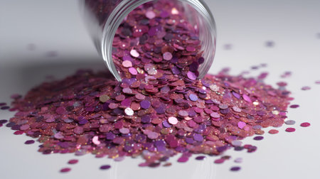 Purple glitter in a jar on white background. 3d renderingの素材