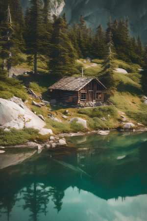 Mountain lake in the Dolomites, Italy. Vintage styleの素材