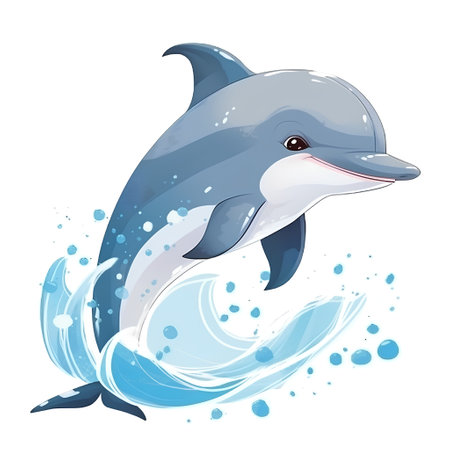 Dolphin jumping out of the water. Vector illustration on white background.の素材
