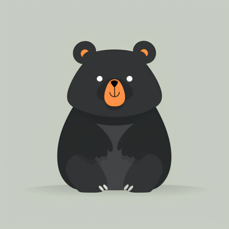 Cute black bear sitting on the ground. Vector illustration in flat style.の素材
