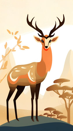 Deer on the background of the savannah. Vector illustration.の素材