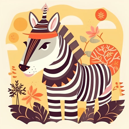 Zebra in the autumn forest. Vector illustration for your design.の素材