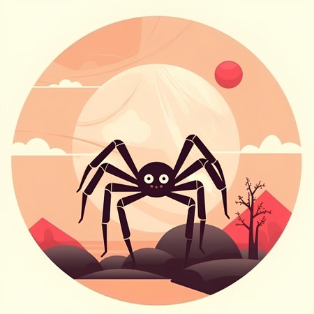 Spider in the desert. Vector illustration in flat style. Eps10の素材