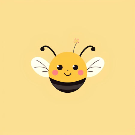 Cute cartoon bee icon. Vector illustration in flat design style.の素材